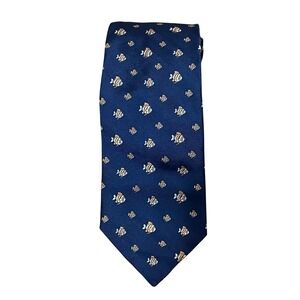 Tommy Hilfiger Men's Silk Navy Blue Clown‎ Fish Print Playful Novelty Necktie